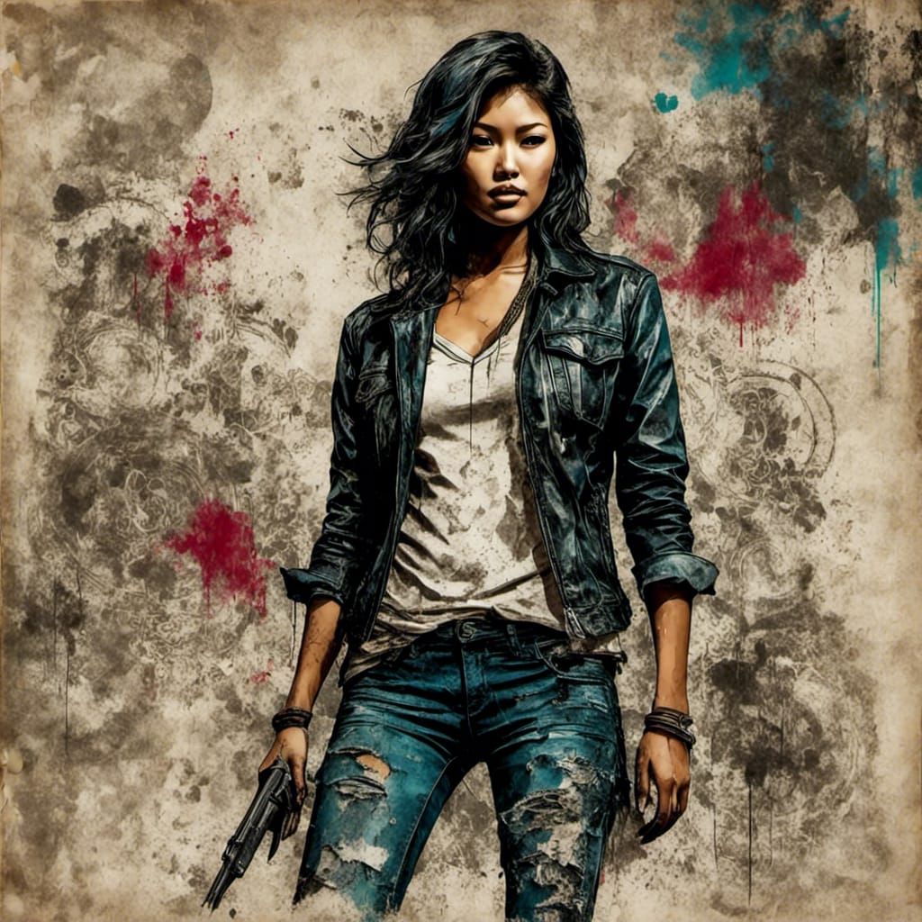 Noir Gothic Policewoman Portrait with Grunge Aesthetic