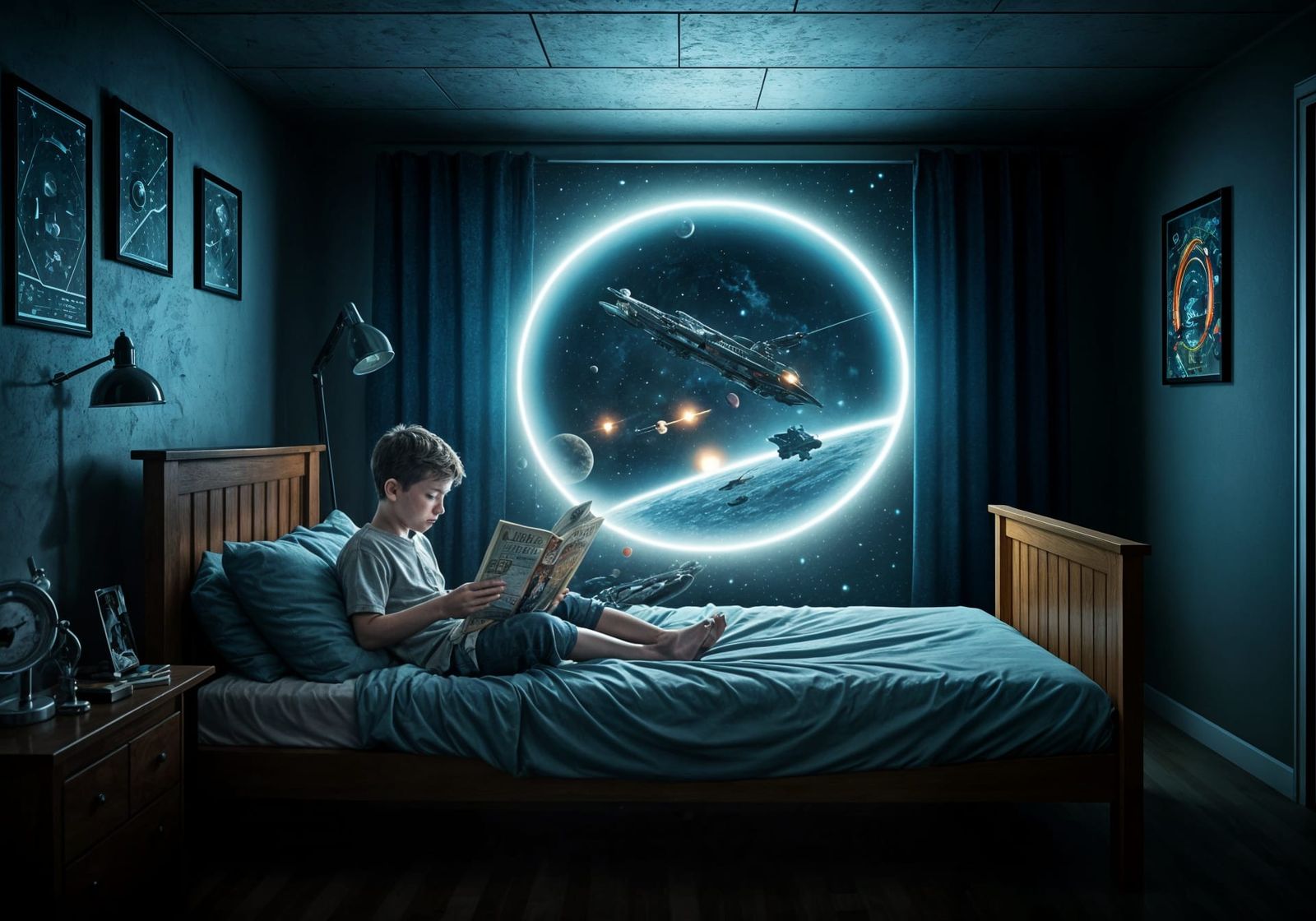 Surreal Boy in Dreamlike Portal to Deep Space