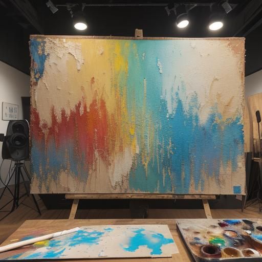 Person Painting on Canvas with Brushstrokes and Textures