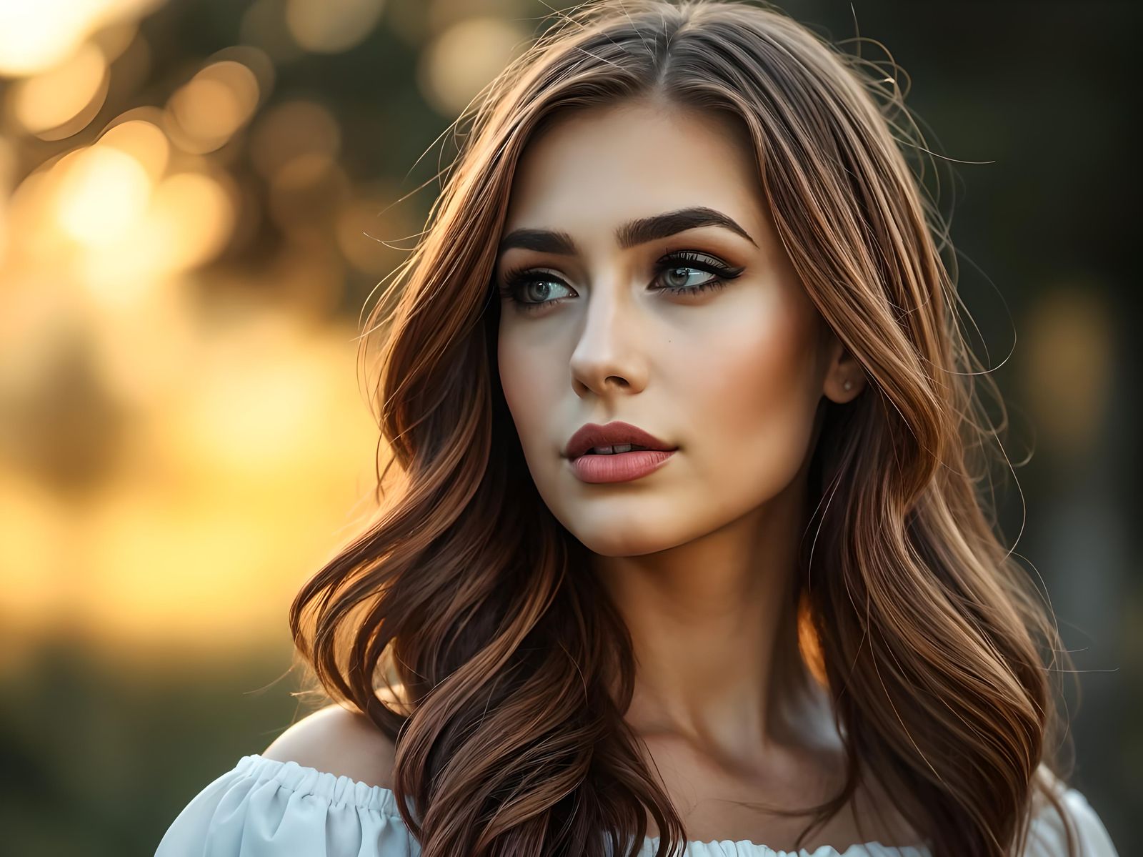 Auburn-Haired Woman Portrait with Smoky Eyes