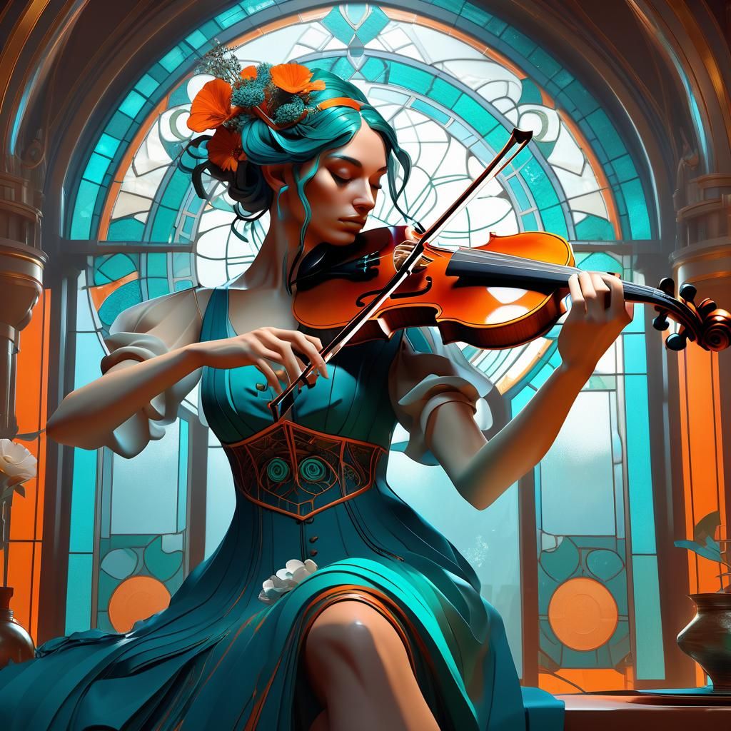 Fiddle Woman Concept Art in 8k Resolution
