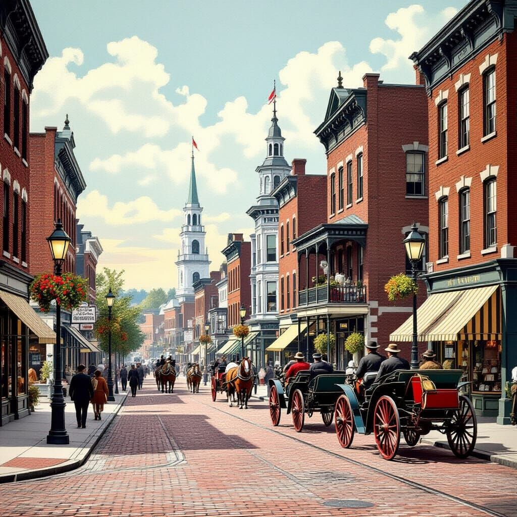 Bangor Maine Historic Main Street in Currier and Ives Style