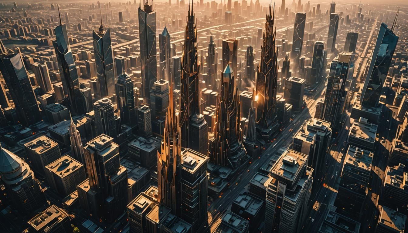 Futuristic Megacity Aerial View in Dystopian Style