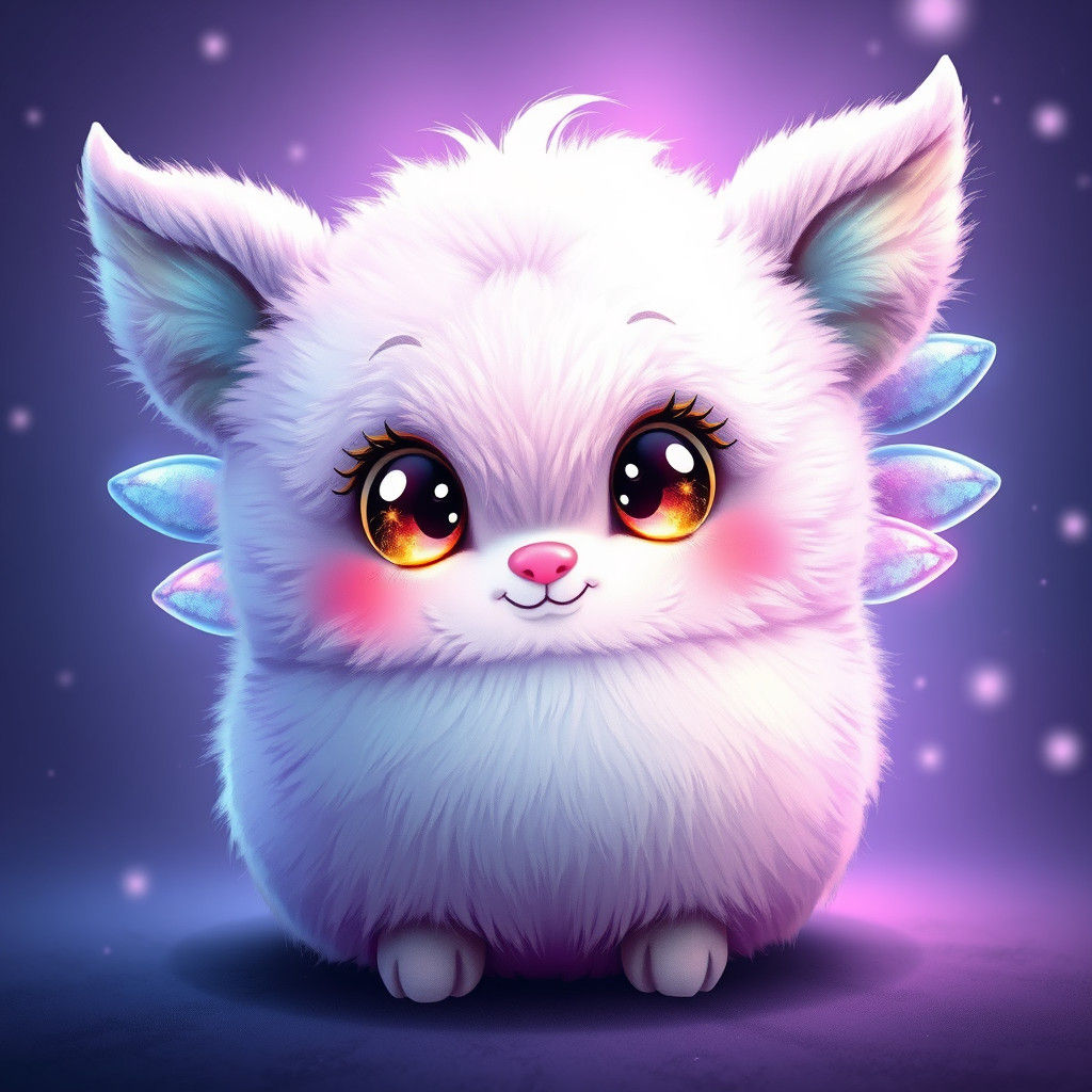 Cute Plush Creature with Ombre Fur and Sparkling Eyes