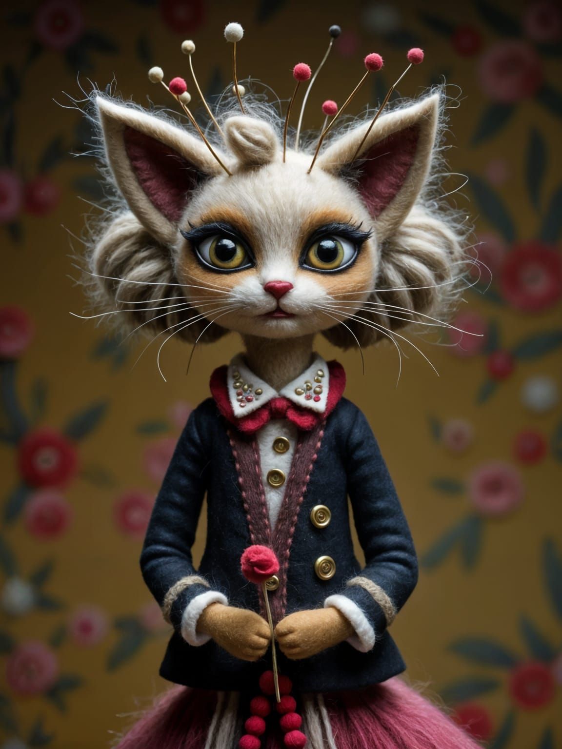 Adorable Voodoo Cat Doll in Wool and Felt