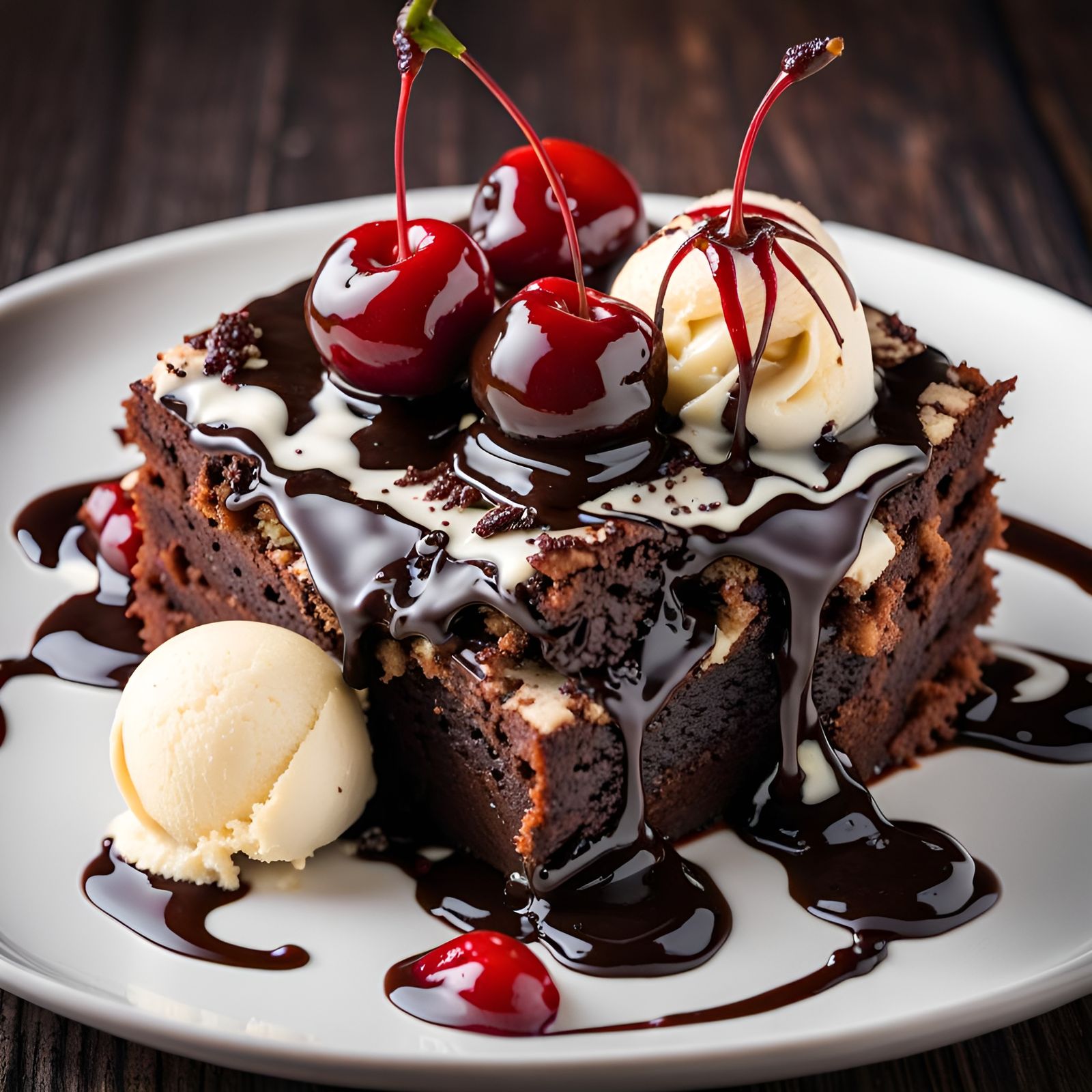 Delicious Chocolate Brownie Sundae with Cherries