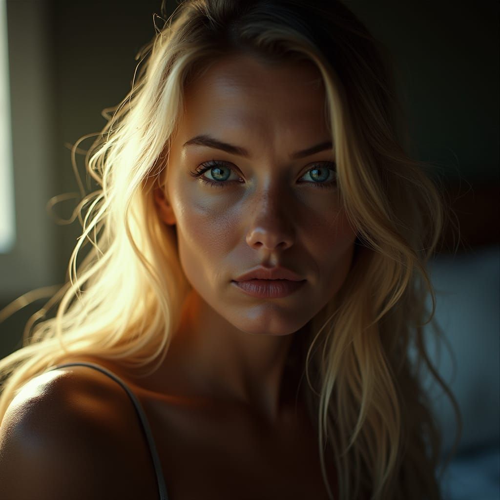 Ethereal Woman Frozen in Cinematic Moment