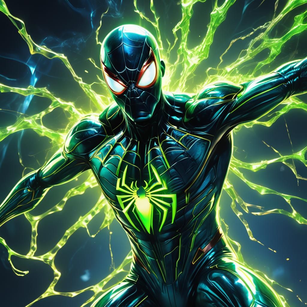 Radioactive Spider-Man in Biomechanical Comic Style