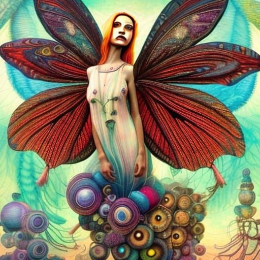 Moth Woman: Detailed Art Nouveau Illustration