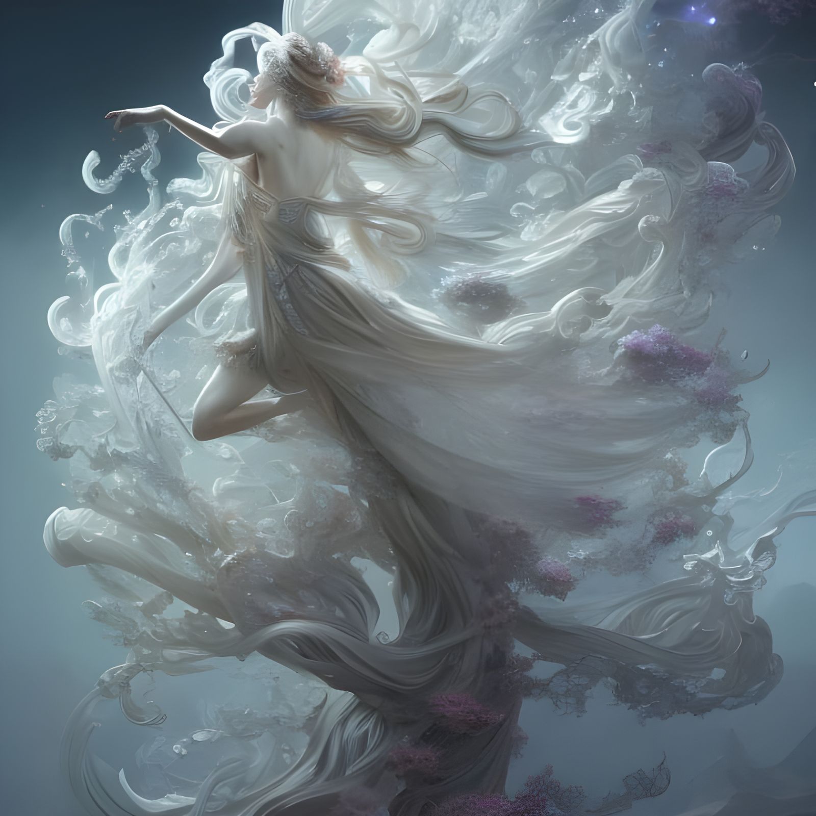 Icy Magical Tree with Silver Filigree