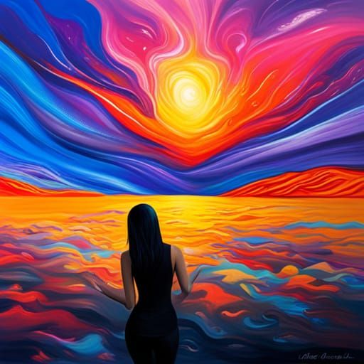 Sunset Graffiti Art of Woman in Desert