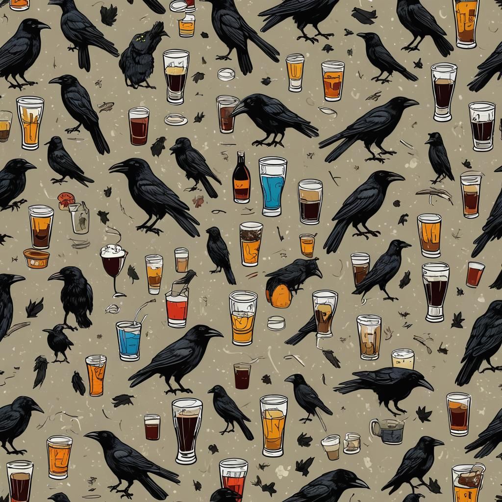 Drinky Crow Character Illustration