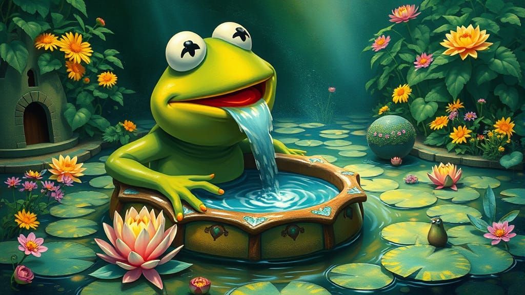 Kermit the Frog Fountain in Fantasy Style