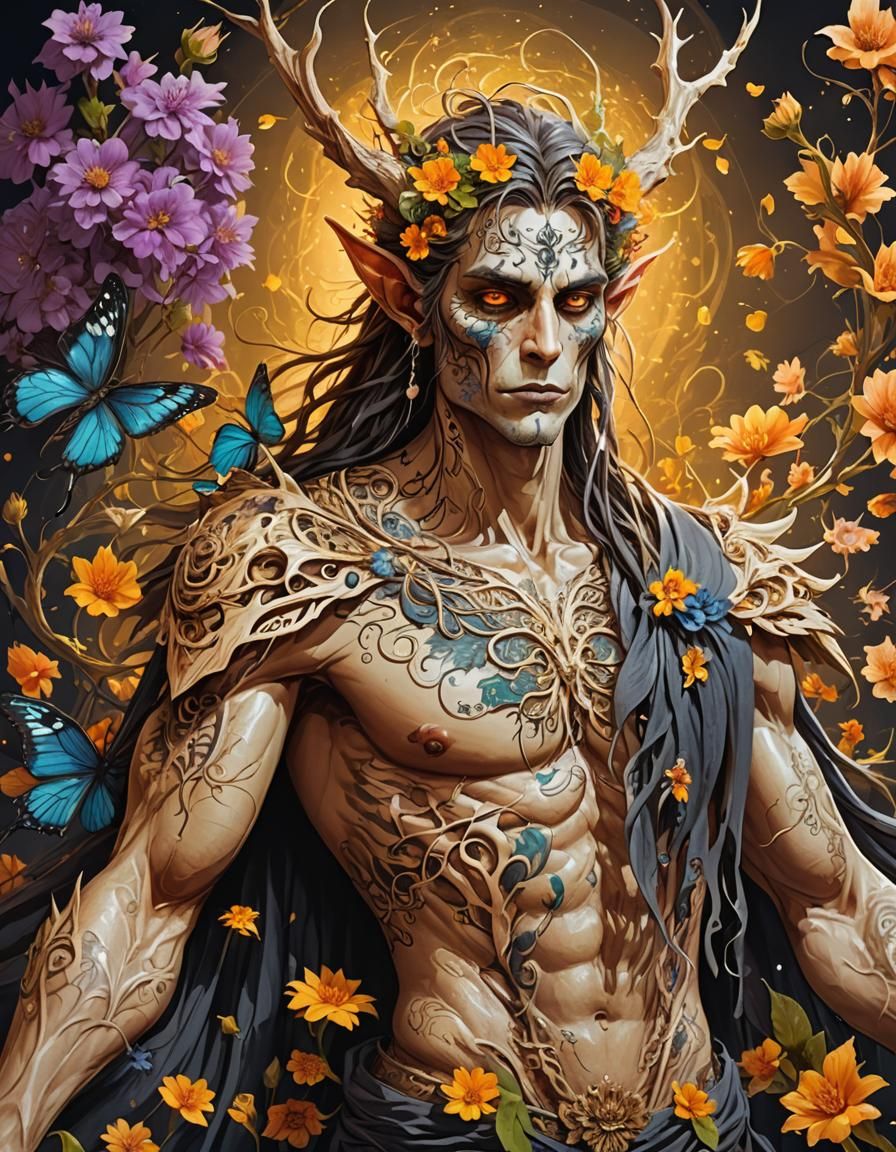 Bony Monster Fairy in Elaborate Dark Fantasy Ink Art