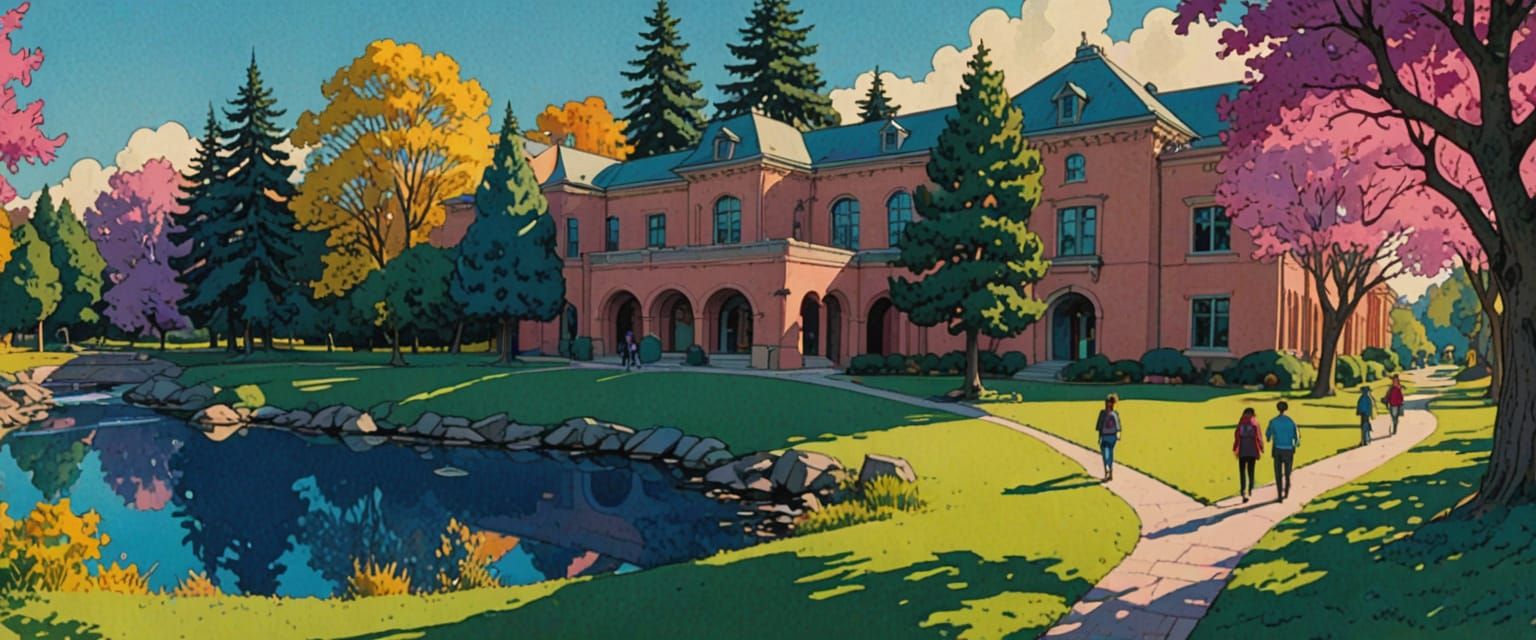 Campus Scene in Comic Book Style with Vibrant Colors