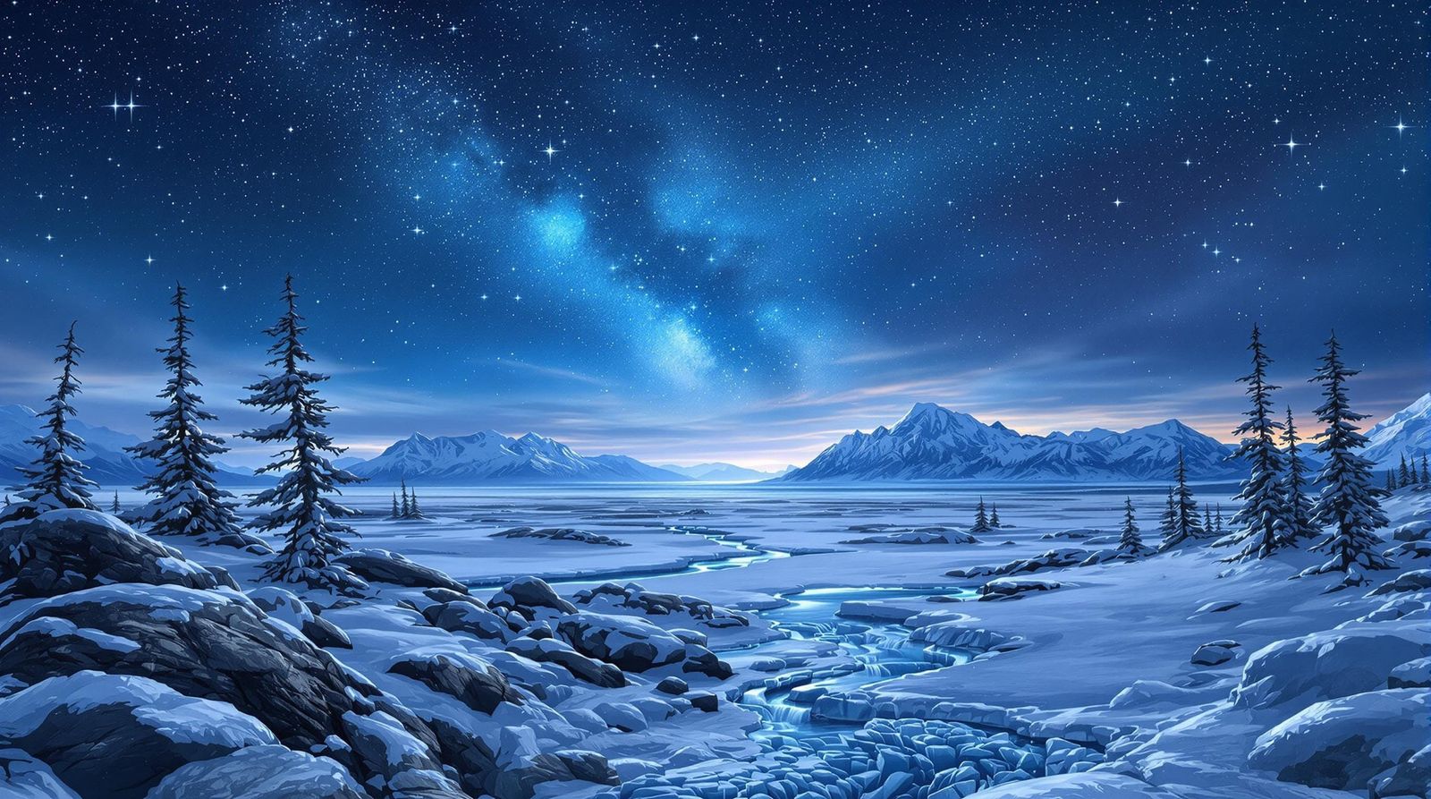 Sweeping Tundra Landscape Under Glimmering Stars