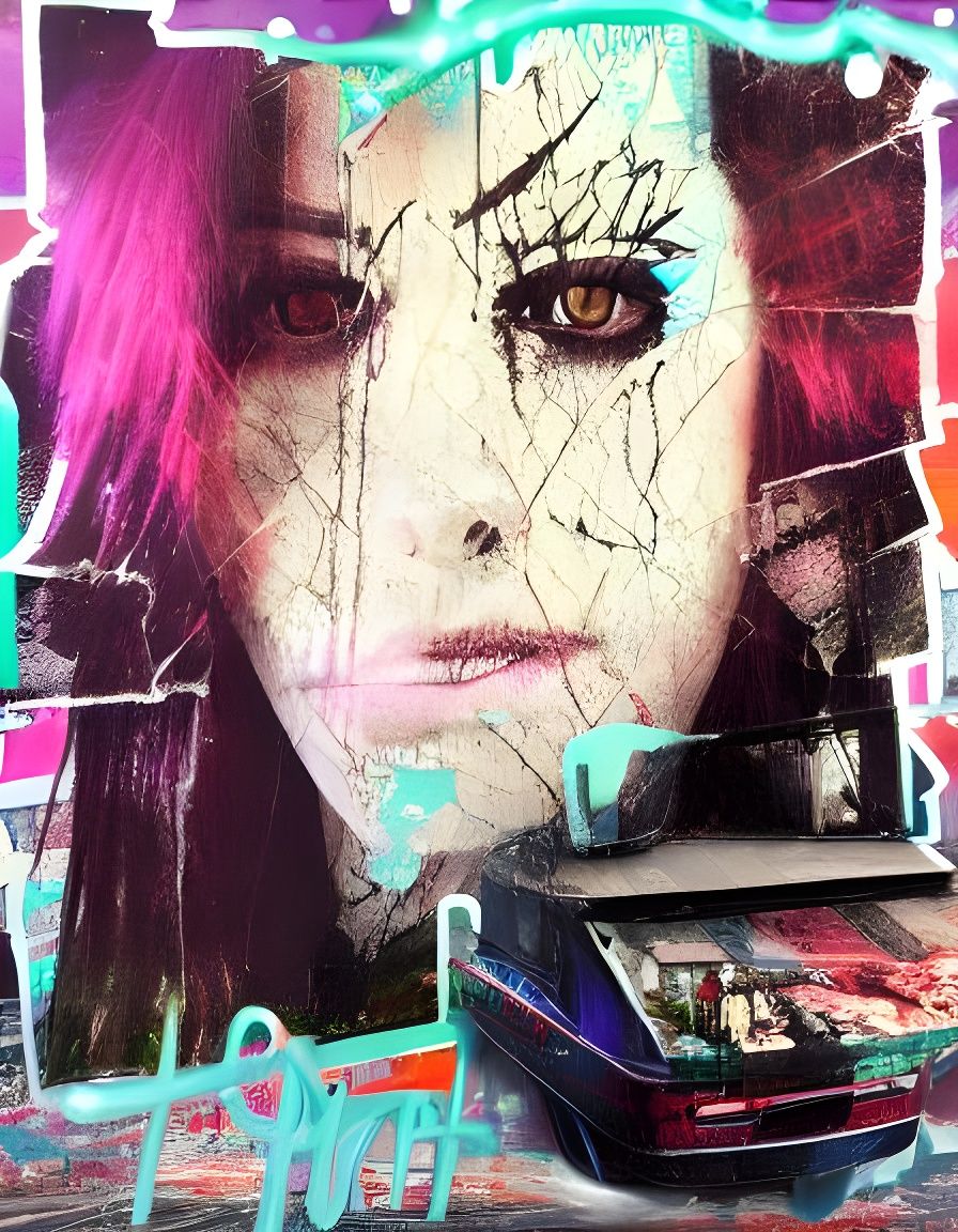 Hyperreal Girl with Fox in Double Exposure Graffiti Art