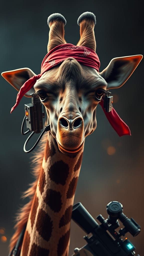 Cybernetic Giraffe Warlord in Vibrant, Surrealistic Landscap...