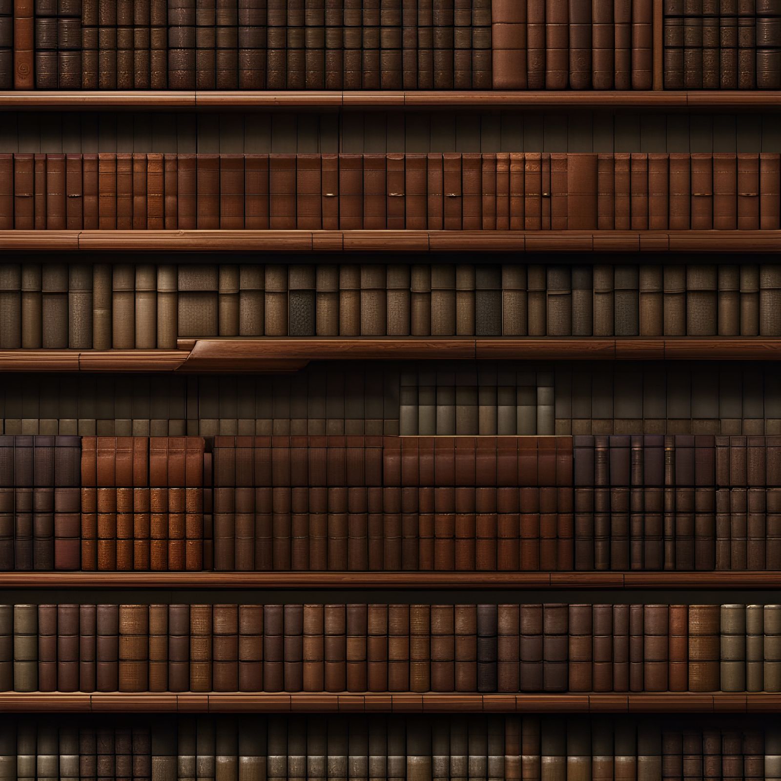 Hyperrealistic Bookshelf with Leather-Bound Books