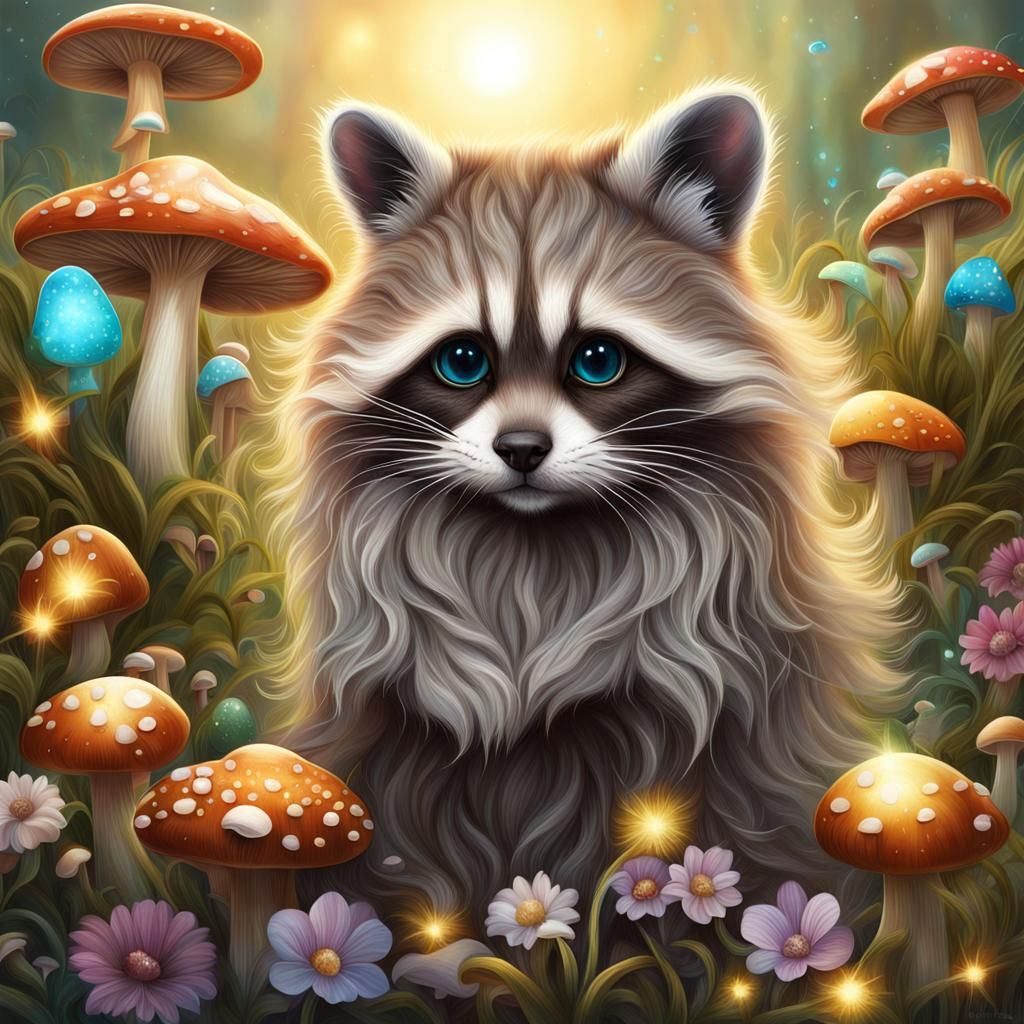 Angelic Raccoon Cat in a Magical Easter Field