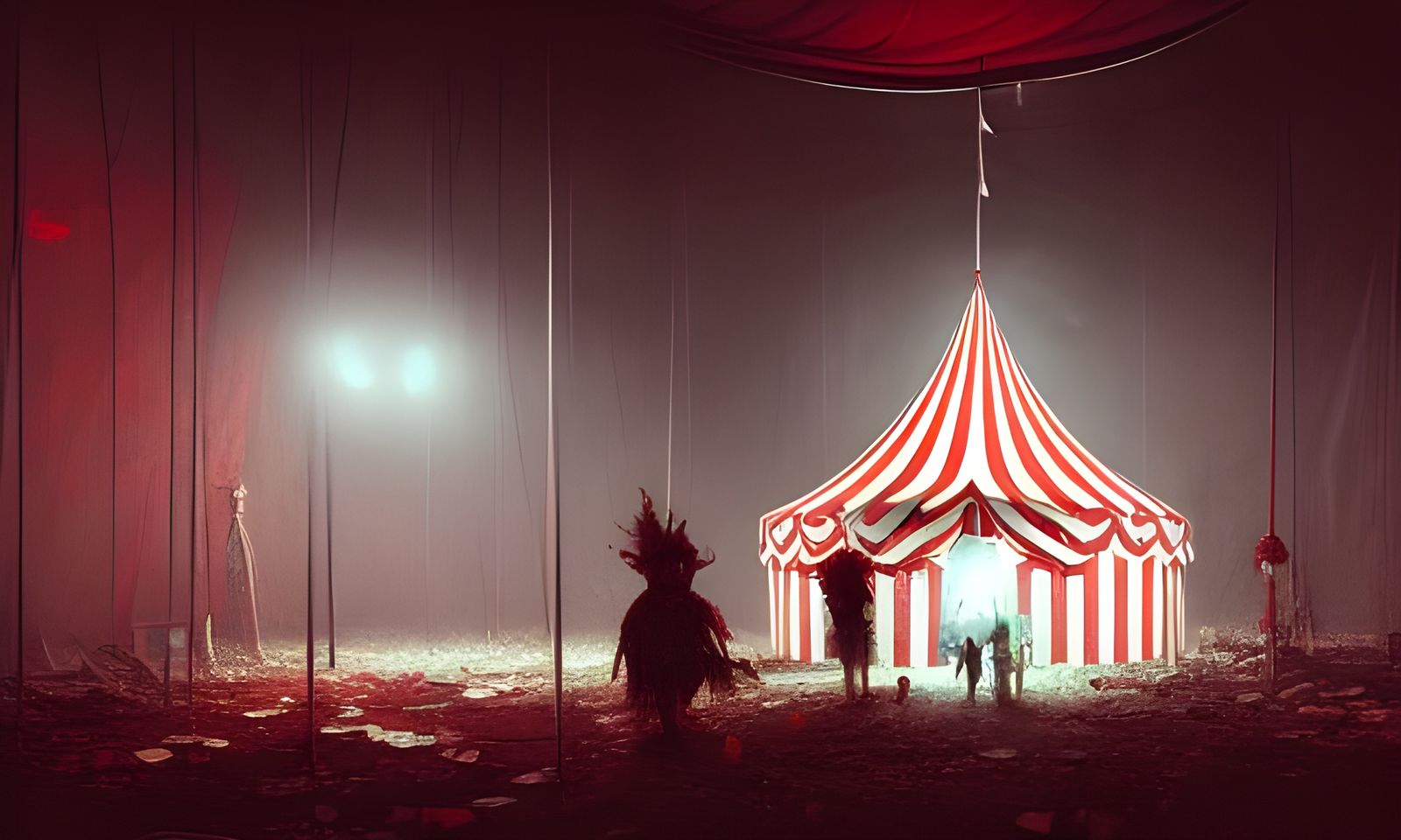 Haunted Circus Tent with Creepy Clowns: Digital Painting