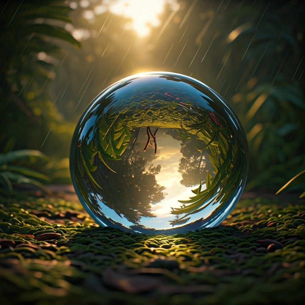 Surreal Savannah Reflections in a Glowing Pebble