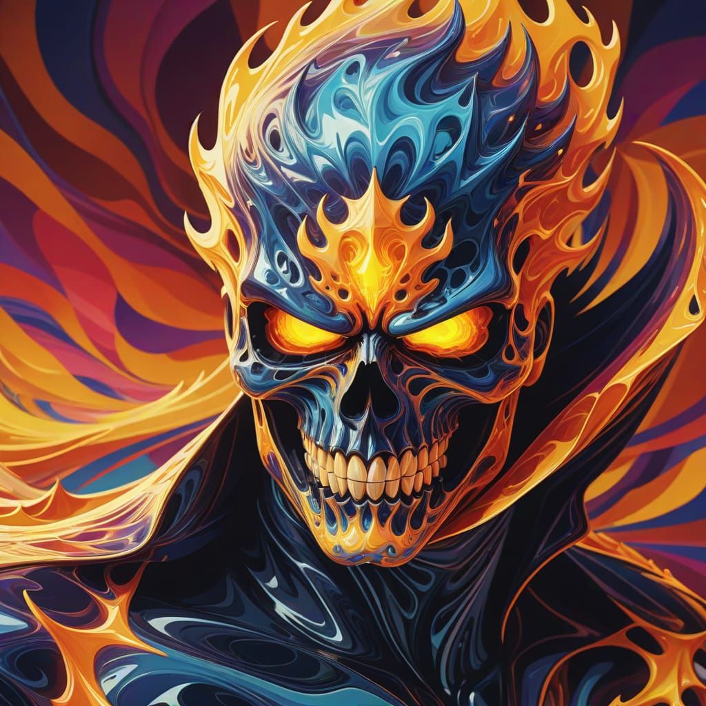 Surreal Ghostrider Riding a Wave in Abstract Vector Style