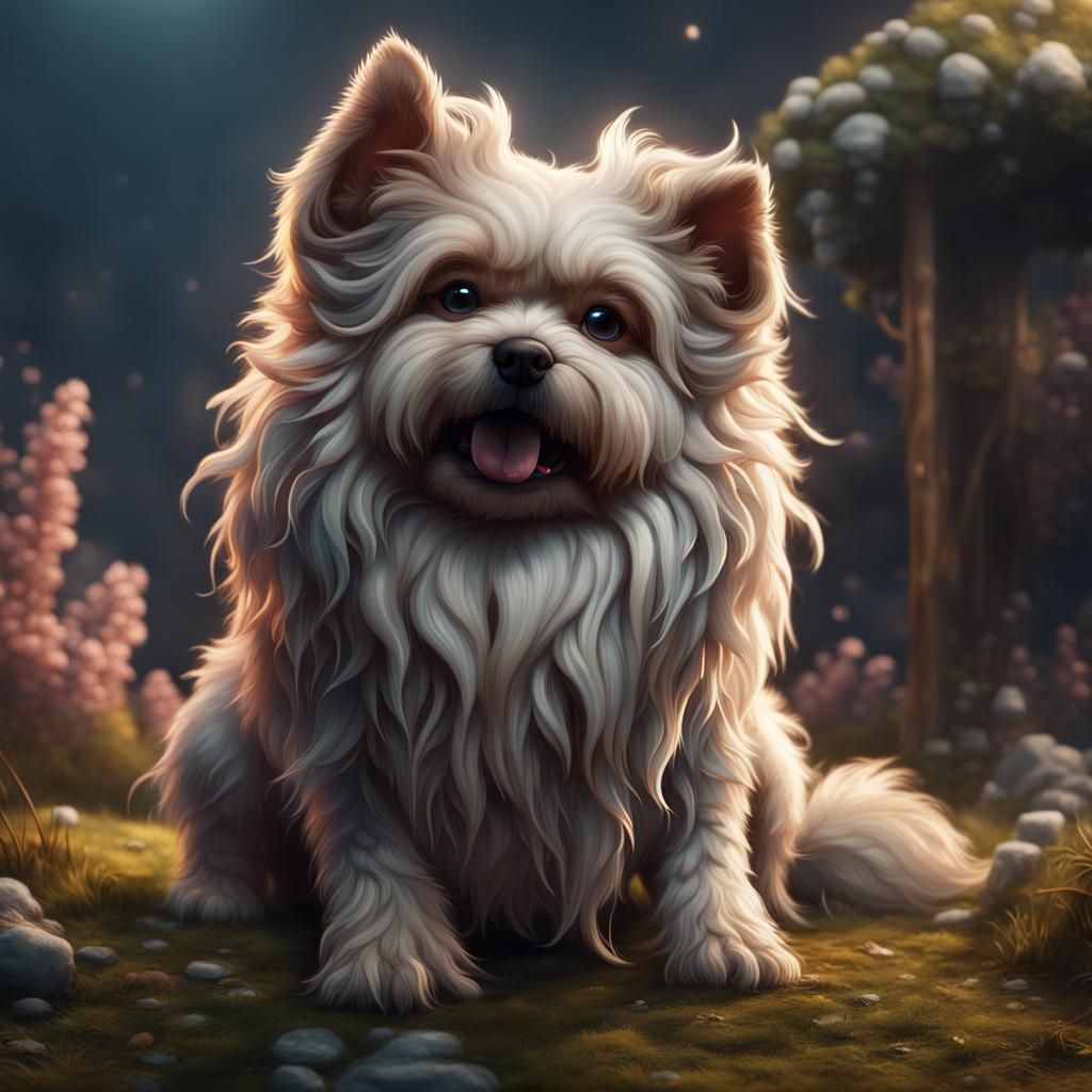 Cute Fluffy Dog in Detailed Matte Painting