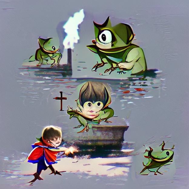 Evil Boy Throws Frogs: AI Generated Image