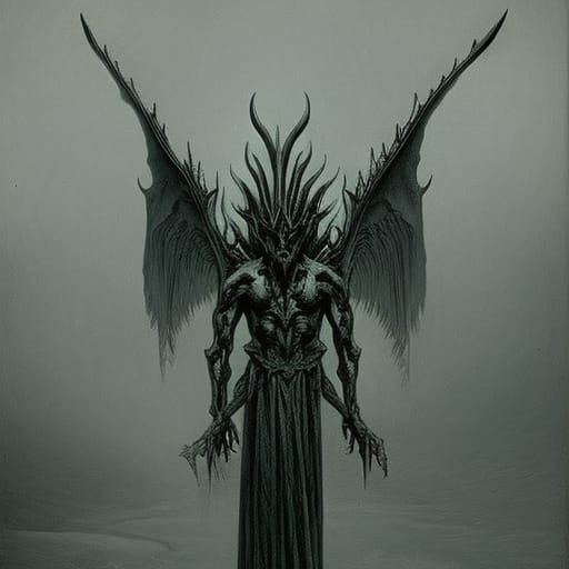 Melting Alien with Demon Wings in Horror Style