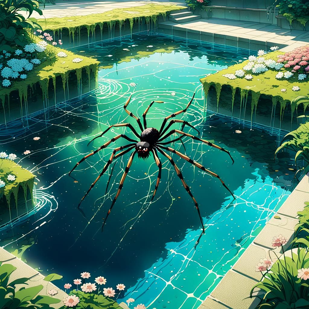 Giant Spider Infests Pool in Anime Style