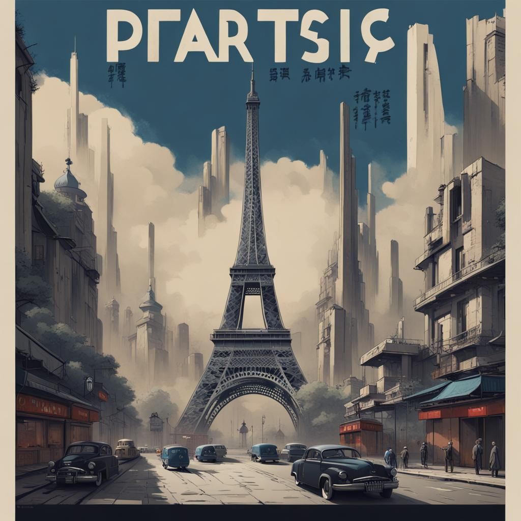 Dystopian Paris: 1950s Brutalist Propaganda Poster