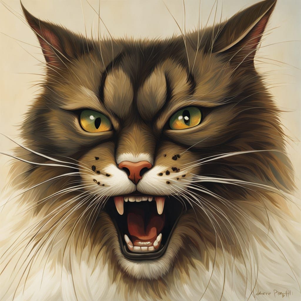 Furious Saber-Tooth Cat Portrait in Cartoon Style