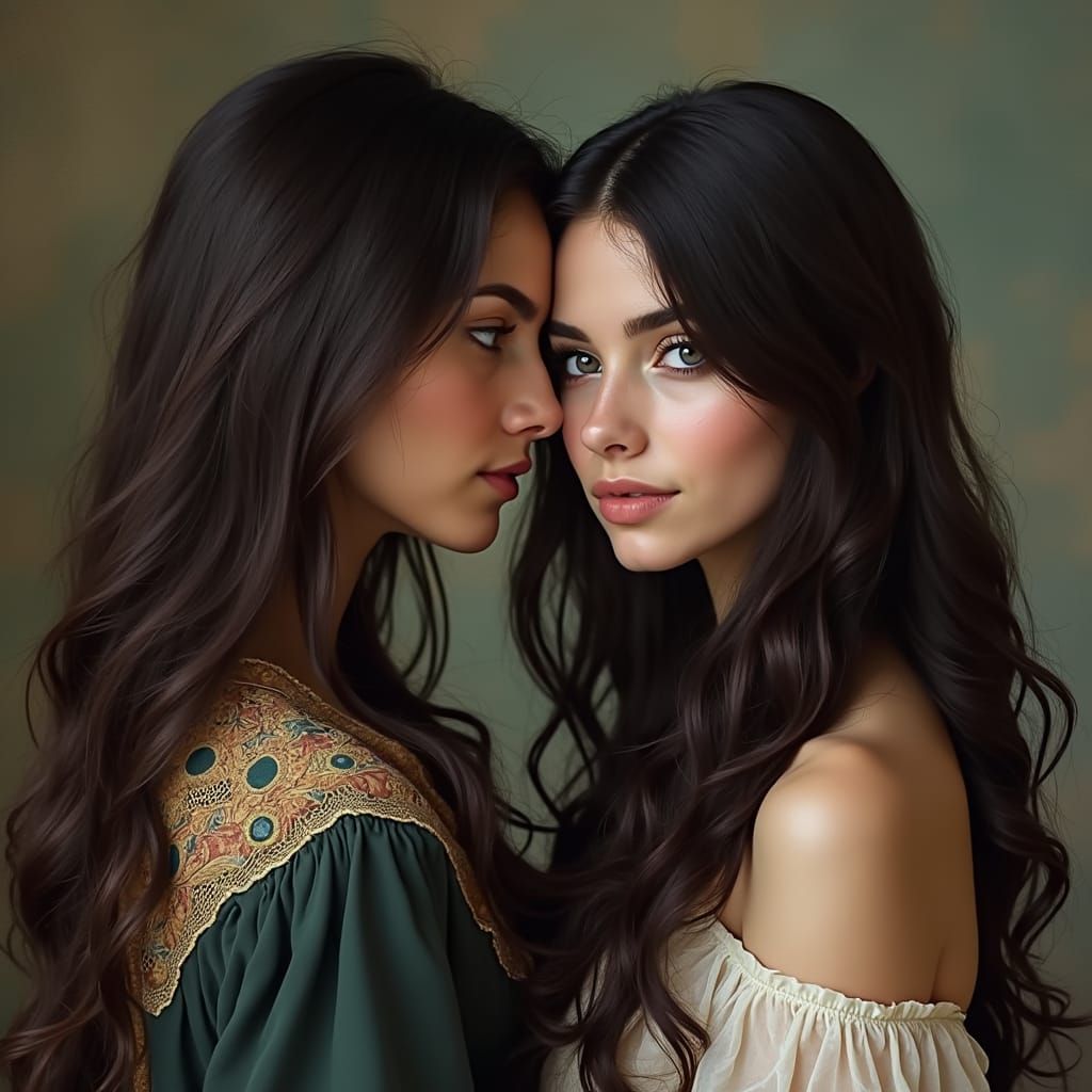 Sensual Encounter: Two Women in Romantic Portrait