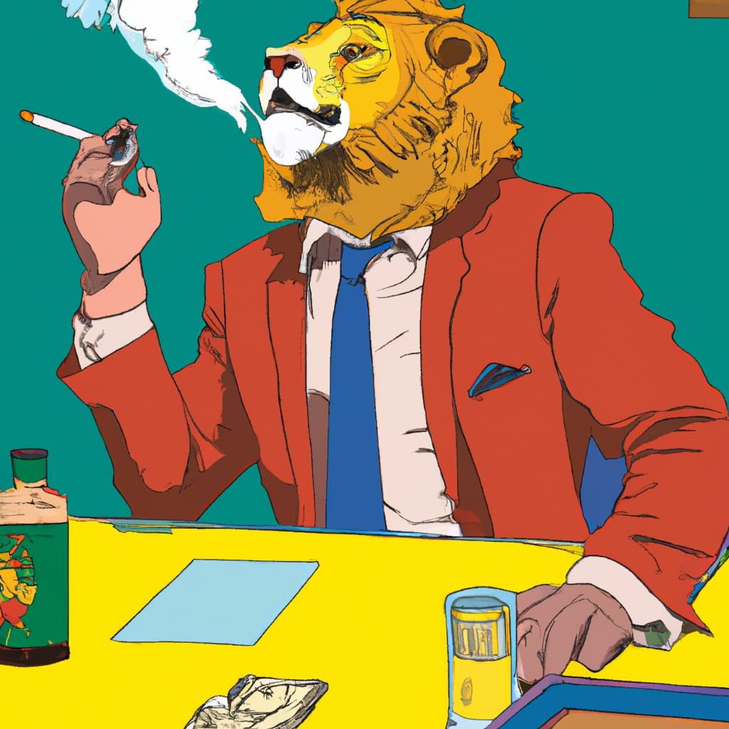 Anthropomorphic Lion Man Office Worker in Pop Art Style