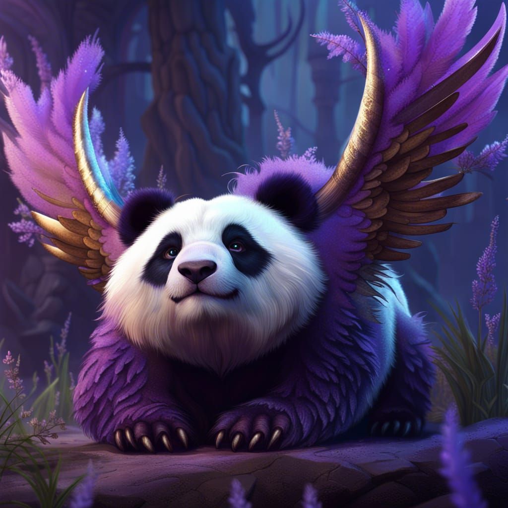 Lavender Panda Griffin Hybrid: Fantasy Concept Art