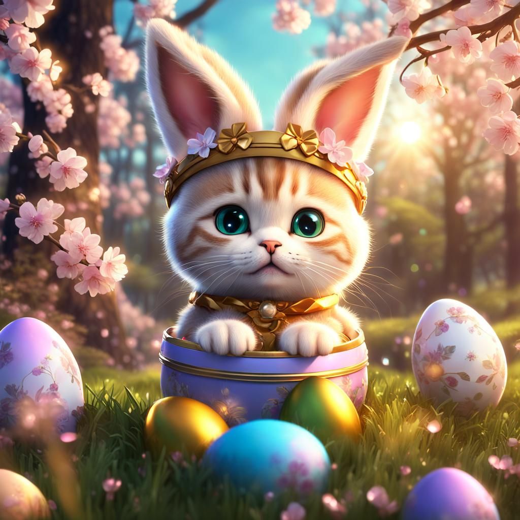 Adorable Kitten in Easter Bunny Costume