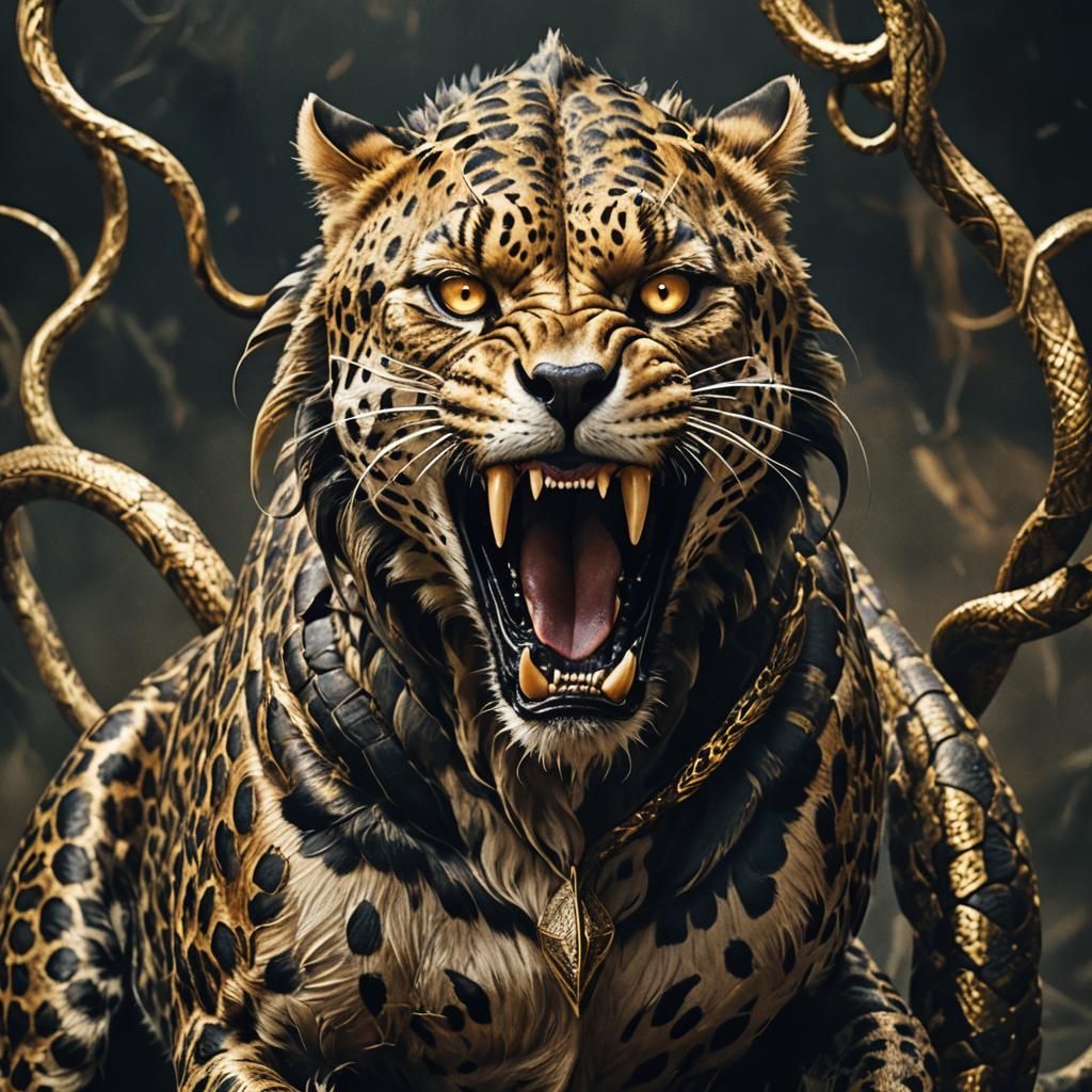 Menacing Snake-Cheetah Hybrid in a Dramatic Pose