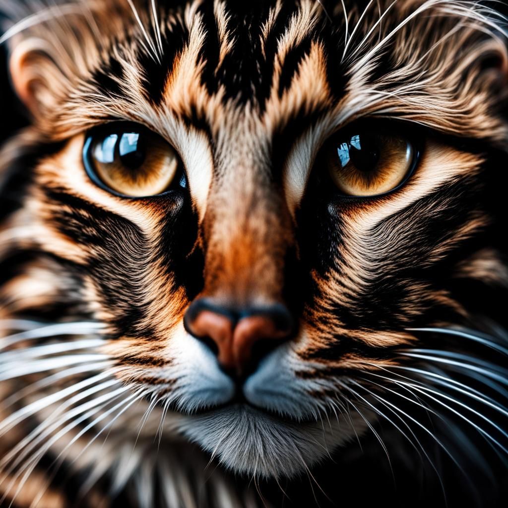 Hyperrealistic Deformed Man with Cat Hair and Muscular Eyes