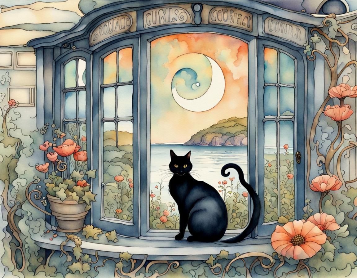 Haunted Seaside Village in Art Nouveau Style