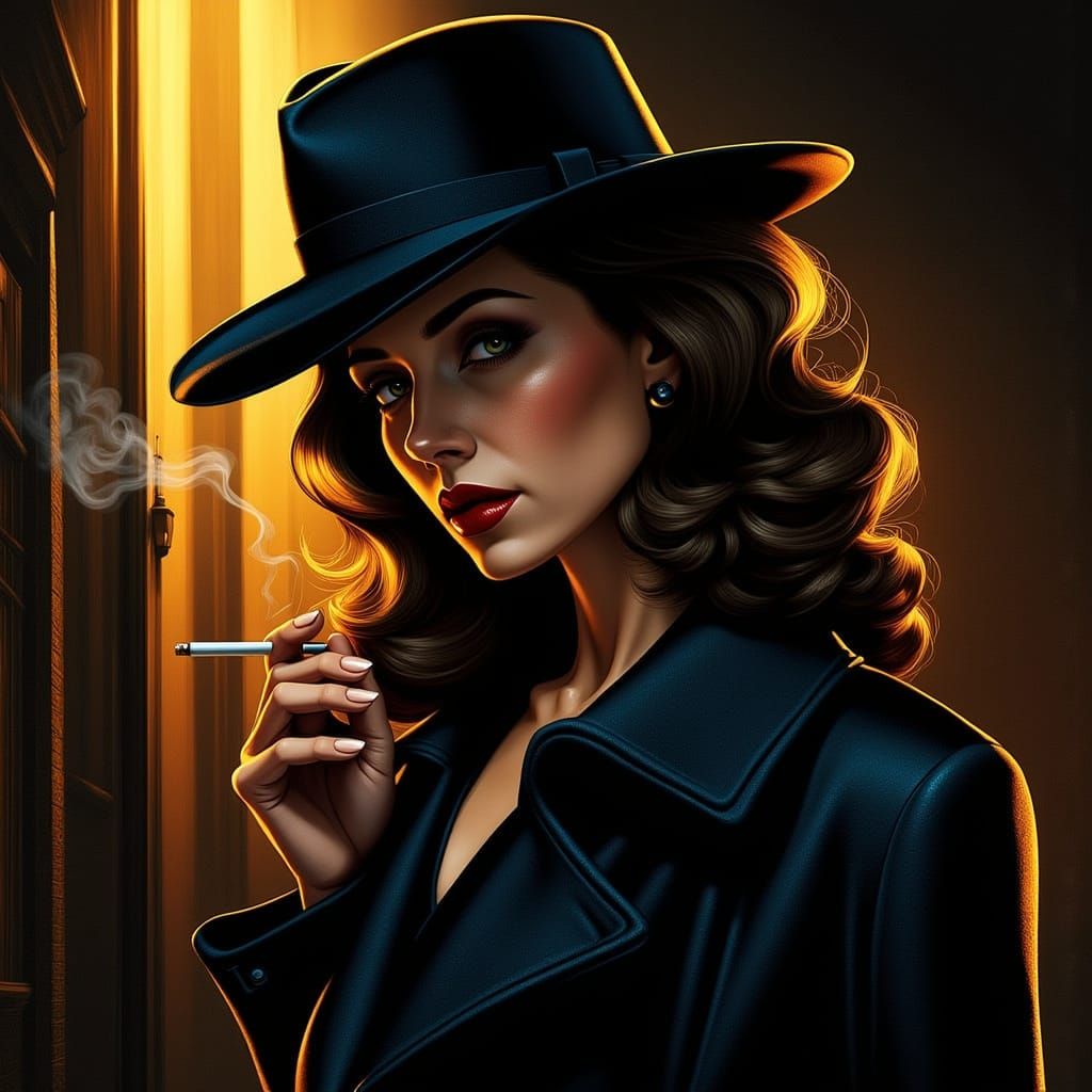 Elegant Femme Fatale in Film Noir Style