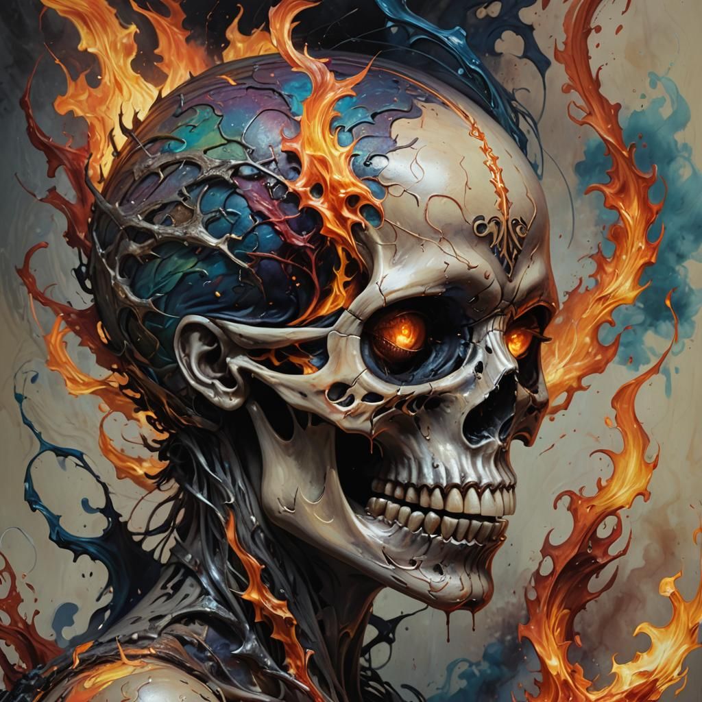Fiery Skull: Hyperrealistic Fantasy Art