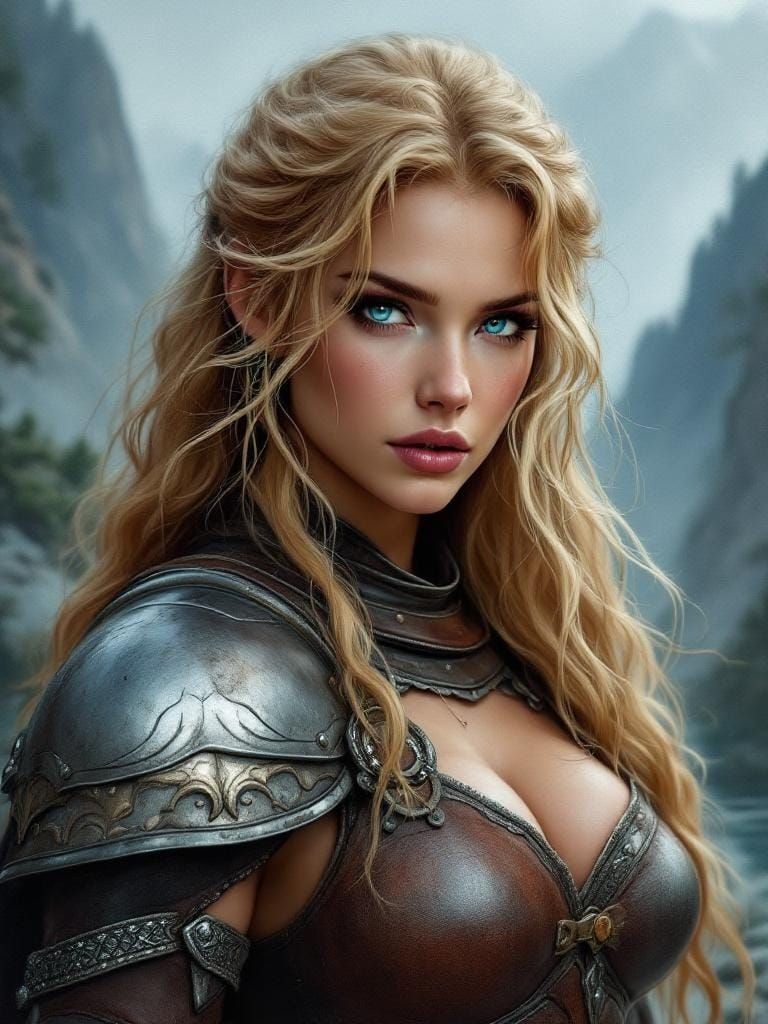 Hyperrealistic Knight with Misty Fjord Backdrop