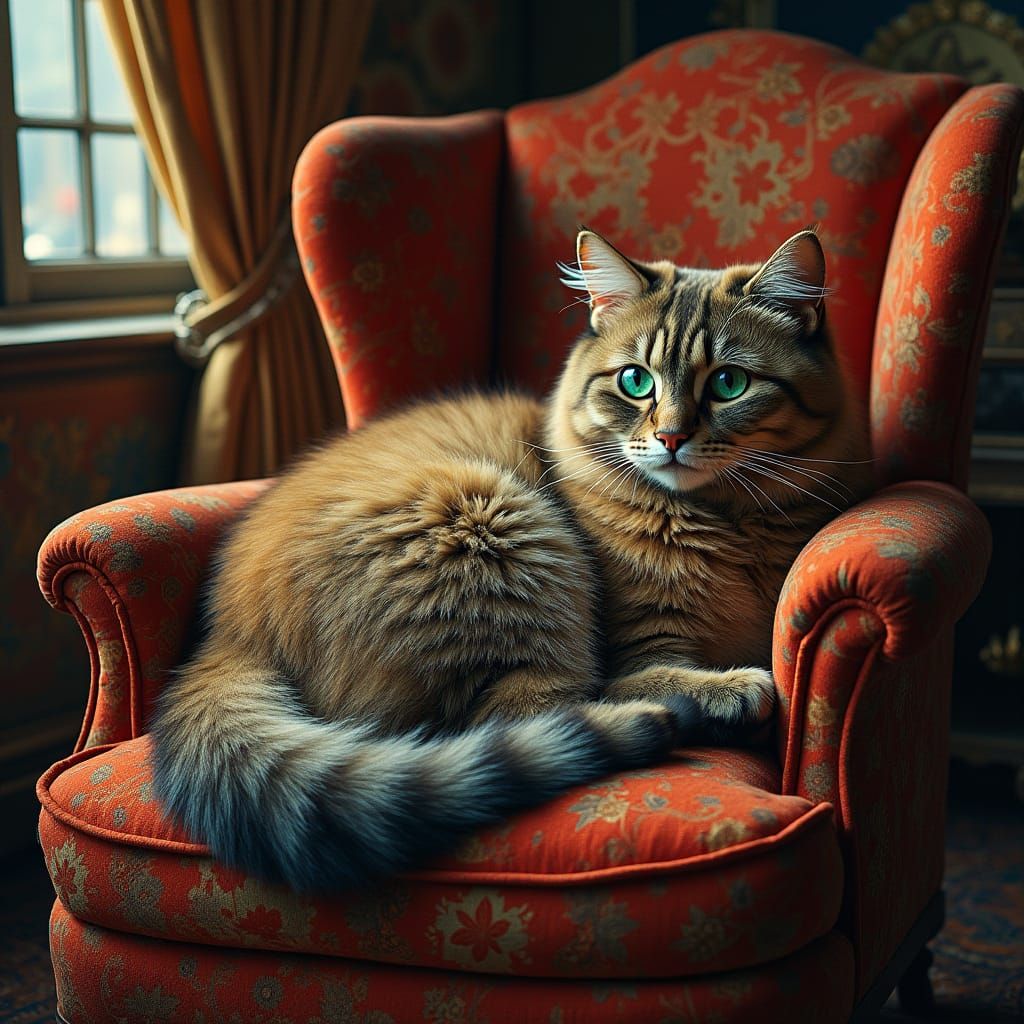 Regal Big Cat Reclines in Luxurious, Whimsical Setting