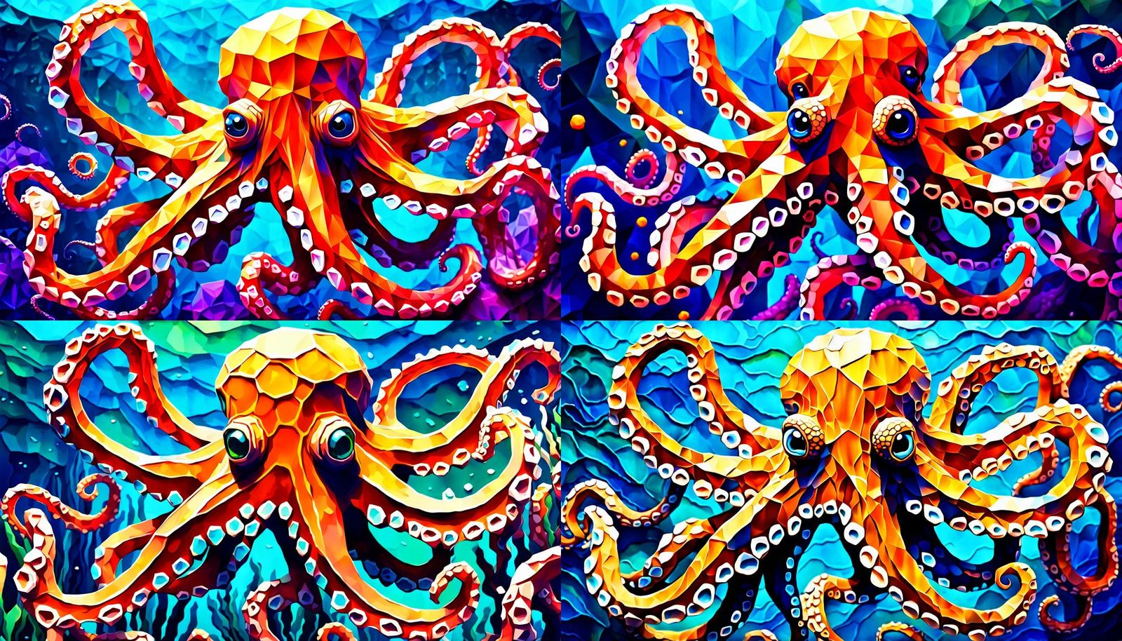 Graceful Low Poly Octopus with Impasto Background
