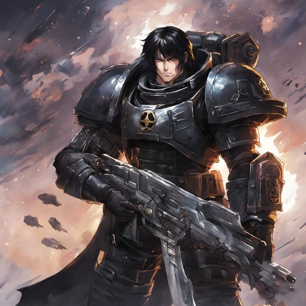 Anime-Style Space Marine in Black Armor