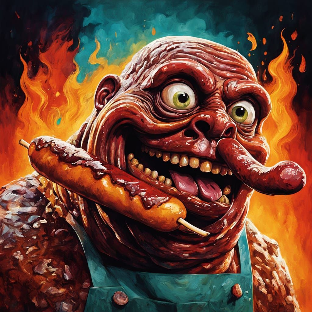 Surreal B-Movie Poster: Giant Bratwurst Terrorizes Rustic Ki...