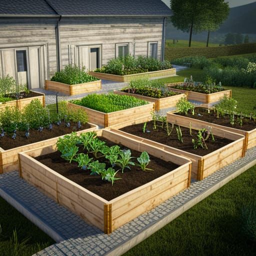 Vegetable Garden on Farm, Digital Art