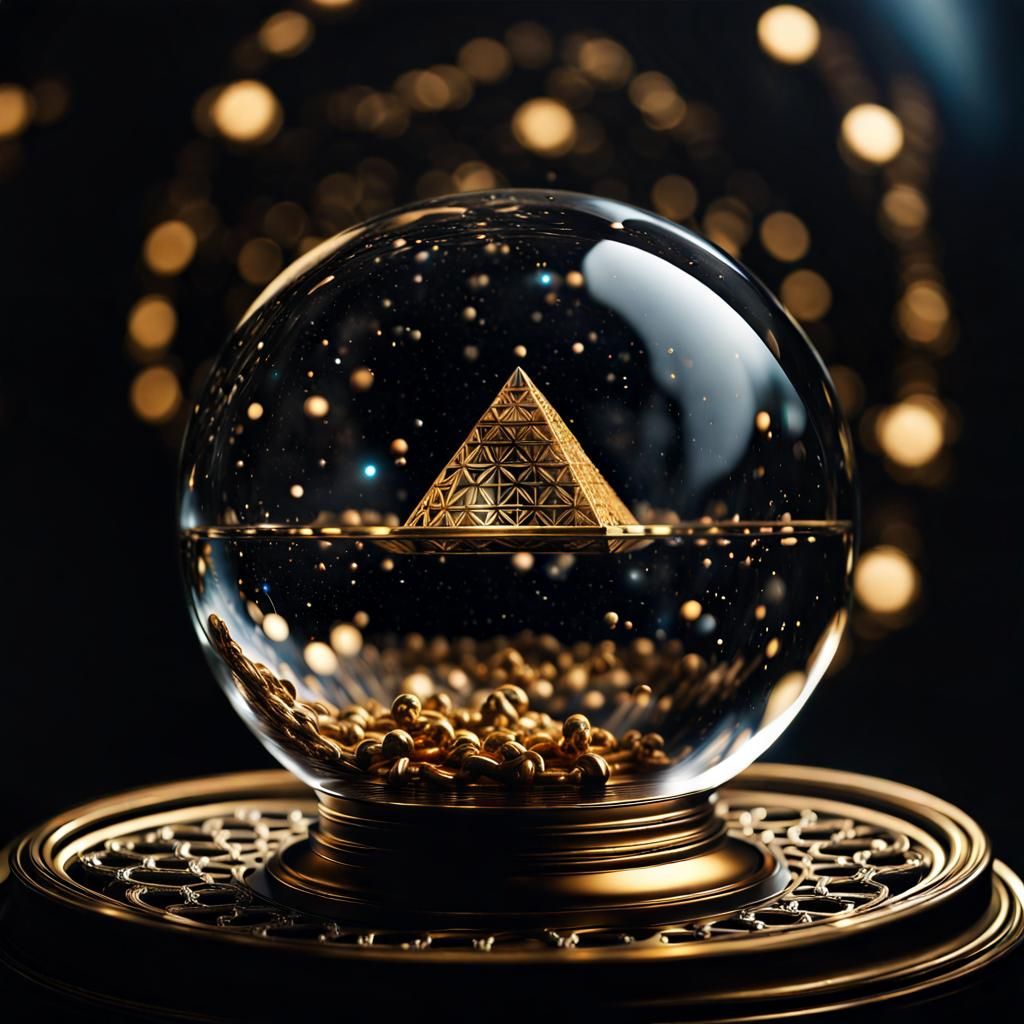 Glass Pyramid Orb Flying in Space