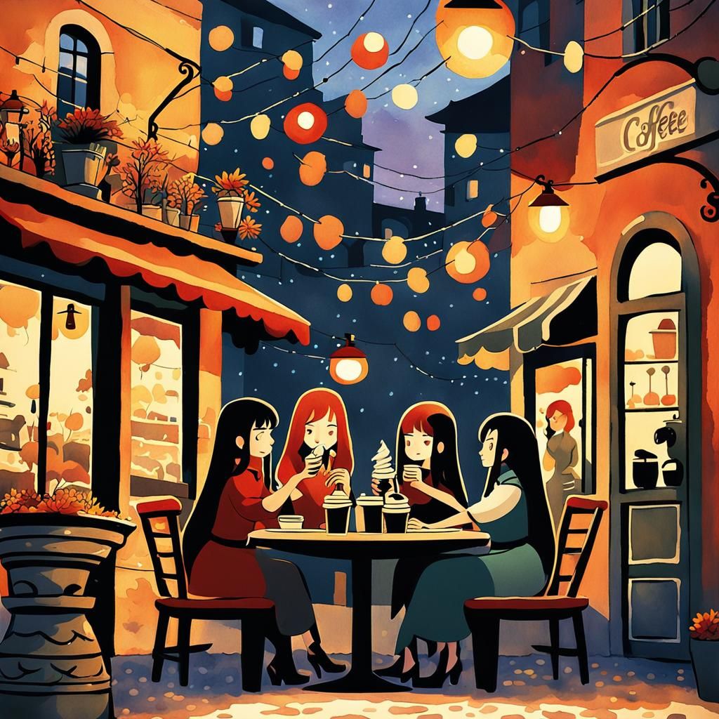 Anime Girls in Italy: Ghibli-esque Autumn Scene